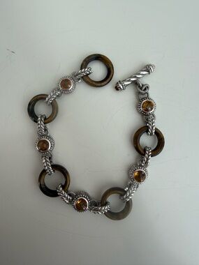 Judith Ripka Sterling Silver Tigers Eye & Citrine Toggle Bracelet
